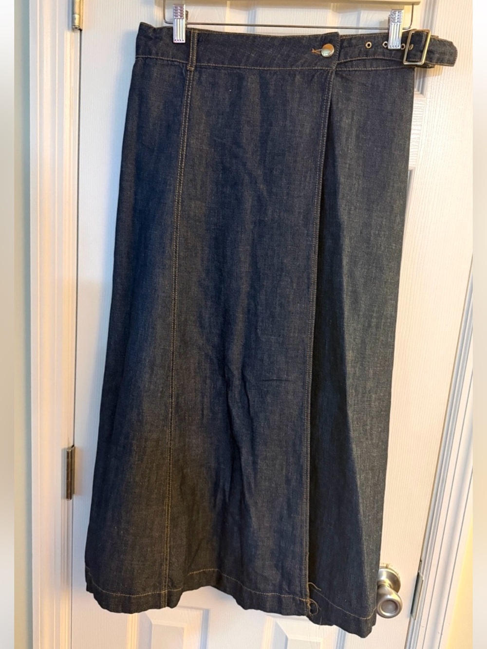 Zara Dark Wash Denim Midi Skirt A-Line Buckle Waist Y2K Size M